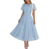 MEROKEETY Women's Summer Floral Maxi Dress 2026 Spring Boho Vacation Eyelet Lace Short Sleeve A Line Tiered Flowy Dresses