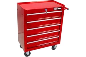 nifoti 5 Large Drawers Tool Cart on Wheels,Rolling Tool Chest Tool Storage,Drawers Rolling Tool Trolley Organizer Tool Case for Garage, Warehouse, Workshop, Repair Shop (5 Large Drawers-29.3" H-Red)