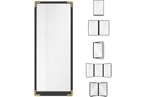 ACI SUPER POWER Goodsmart Restaurant Menu Covers - Black, 25 Pack, 4.25" x 11", 1-Page/2-View, Top-Loading Vinyl Menu Holders with Clear Sleeves, Double-Stitched Edge, Leather-Style Café Covers with Gold Corners