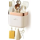 COZYTO LuxTray U1-Pro – Wall Mounted Kitchen Organizer with Hooks, Dividers & Drain Tray, No-Drill Adhesive, BPA-Free – Cream