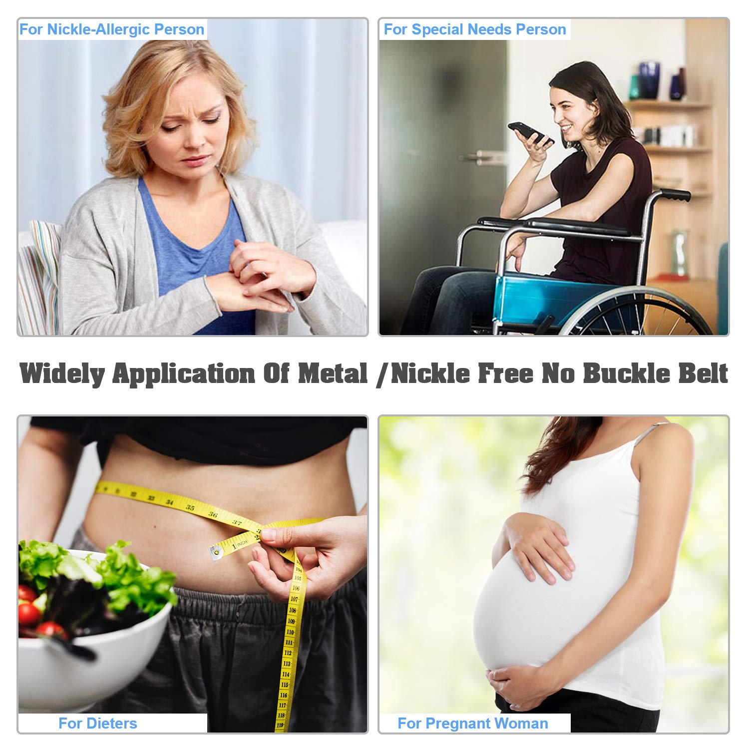 Nickle Free Metal Free Women No Buckle Invisible Stretch Belt For Jeans, Coffee, Large(Pants Size 34-48 Inches)