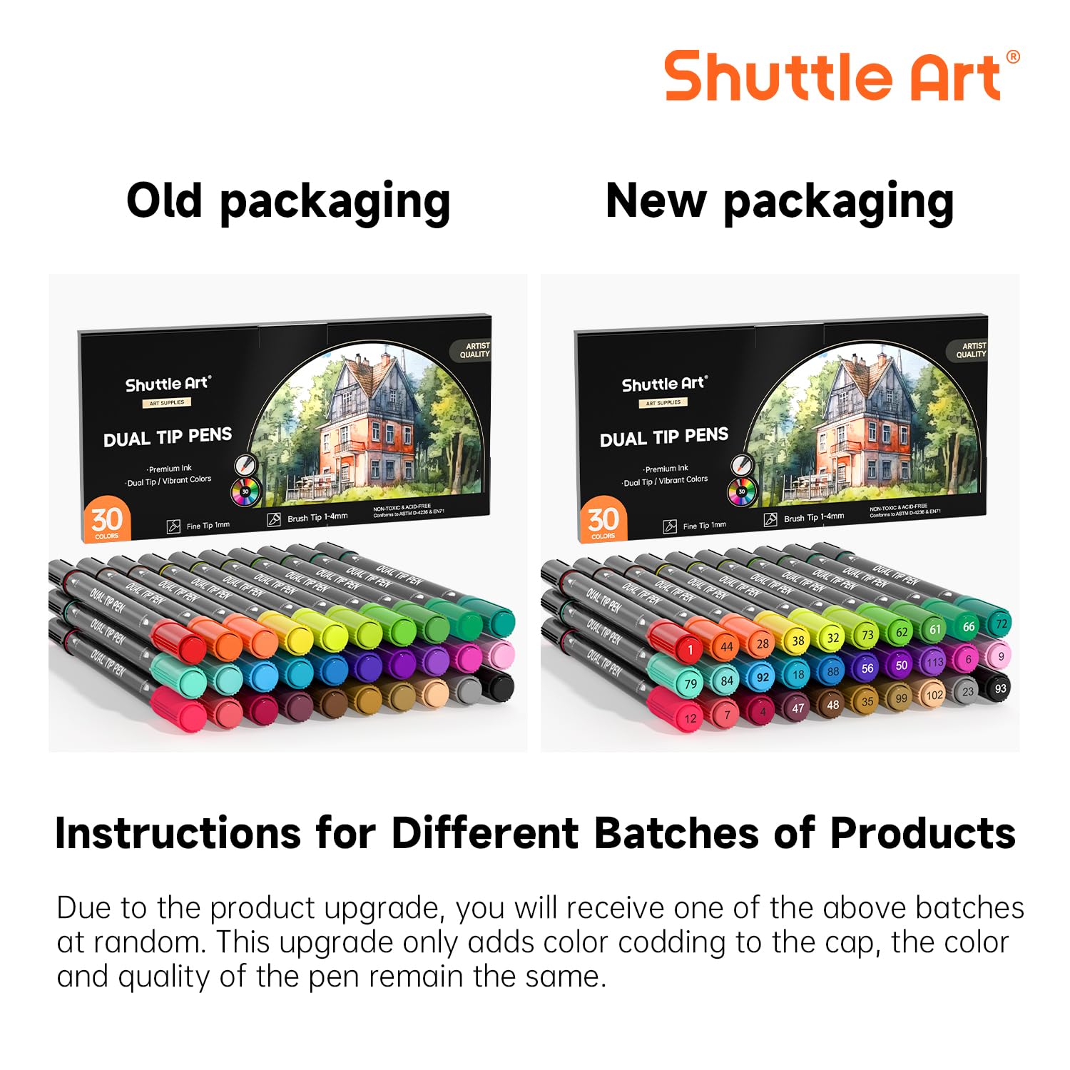 Shuttle Art Dual Tip Brush Marker Pens, 30 Colors Dual Tip Calligraphy Pens Fine and Brush Tip Markers Set, Water-based Ink Perfect for Kids Adult Artist Calligraphy Journal Doodling Writing