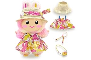 SZC&MFZ Cute 17cm Doll Clothes Set 4Pcs Kawaii Dresses with Free Hat, Camera, Silk Scarf, and Pendant Accessories（NO Doll） (Pink)