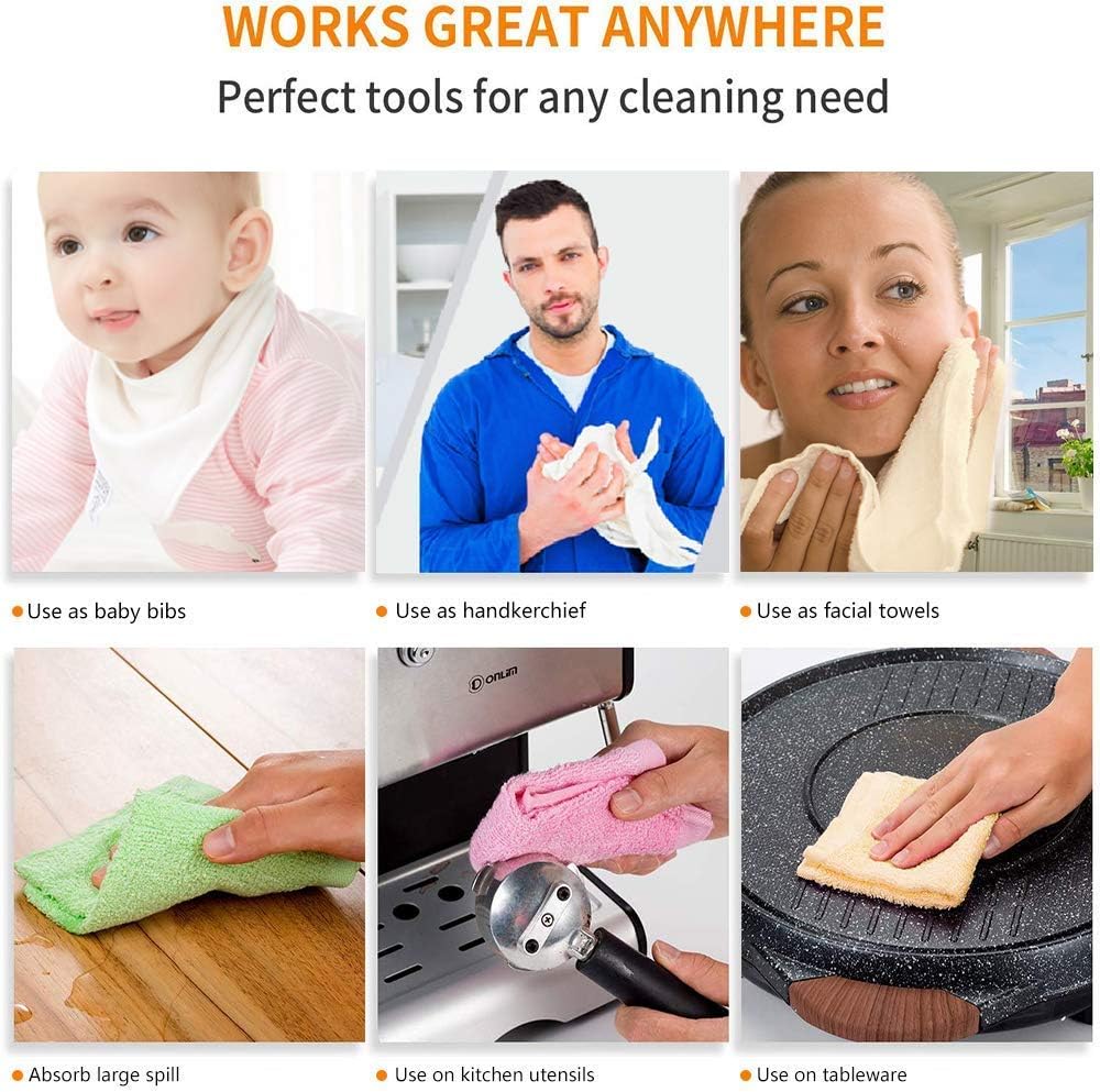 HOPAI Washcloths Bamboo Towel Set 10 Pack for Bathroom-Hotel-Spa-Kitchen Multi-Purpose Fingertip Towels & Face Cloths 10'' x 10'' (Multi - 1): Kitchen & Dining