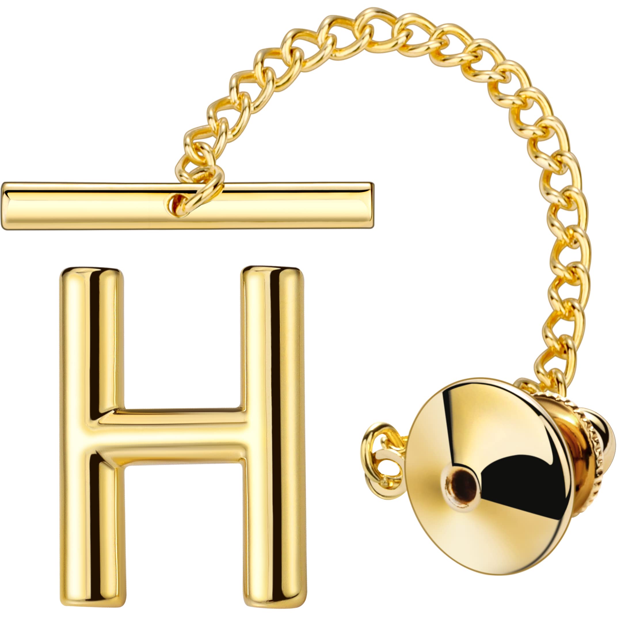 AMITER Men Tie Tack Initial Gold/Silver Tie Pin with Chain Clips for Necktie, Bow Tie & Hat, Brass, letter