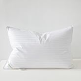 MFourbed Goose Down Feather Pillows Stripe White Bed Pillow for Sleeping,100% Cotton Fabric Good for Side and Back Stomach Sleeper Standard Size 1 Pack