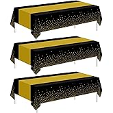 Childom 3 Pack Graduation Tablecloth,Graduation Decorations Class of 2026 Graduation Party Decorations,54"x108" Black and Gold Plastic Table Cloth Disposable for Home,School,Birthday,Wedding,Parties