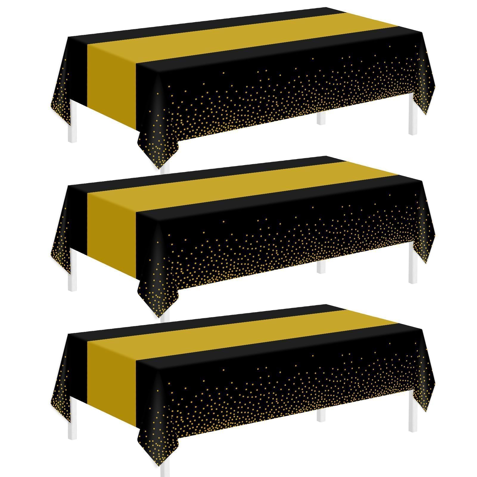 Photo 1 of Childom 3 Pack Black and Gold Tablecloths for Events,54"x108" Plastic Table Cloths for Rectangle Tables,Disposable Party Table Covers for New Years Eve Decorations 2026,Holiday Birthday Wedding Dining