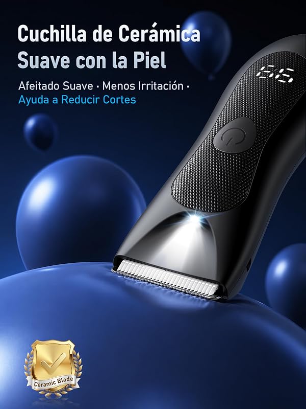 Afeitadora Corporal Masculina: Impermeable Depiladora Corporal Hombre, Seco y Húmedo, Luz LED Recorte Precisión para Axilas, Pecho, Piernas y Genitales, Pantalla Digital Batería, Bloqueo Viaje — foto 2 de 8