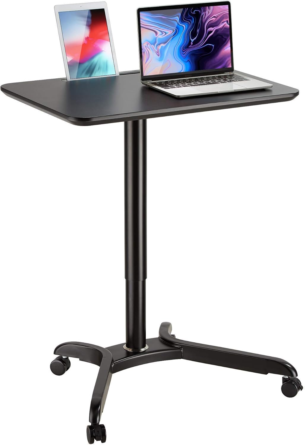AVLT 48" Pneumatic Adjustable Height Desk (4 ft) - Adjustable Laptop Desk - Mobile Rolling Desk - Computer Cart - Rolling Height Adjustable Folding Desk - Mobile Black Cart with Brake Casters : Office Products