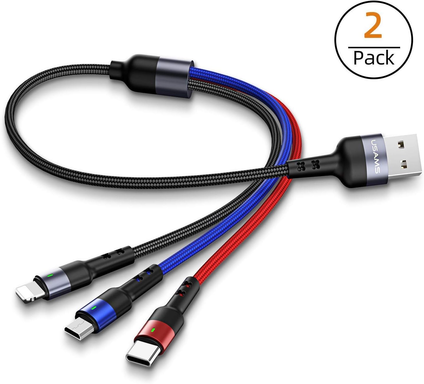 Multi USB Cable, 1ft Multi Charger Cable USAMS 2Pack Short Multi Charging Cable Nylon Braided 3 in 1 Charging Cable Adapter with Type-C,Micro USB Port Connectors for Cell Phones and More (1FT): Home Audio & Theater
