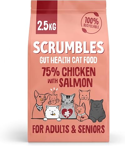 Scrumbles All Natural Dry Cat Food with Chicken and Salmon 2.5 Kg Pink Bag