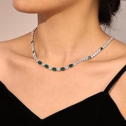 FANCIME Sterling Silver Created Emerald Tennis