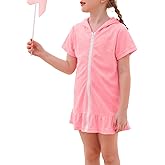 WhizBuzz Swim Cover Up Girls Multicolor Short Sleeve Ruffle Bathing Suit Hooded Zip-Up Terry Swimsuit for Toddler Kids