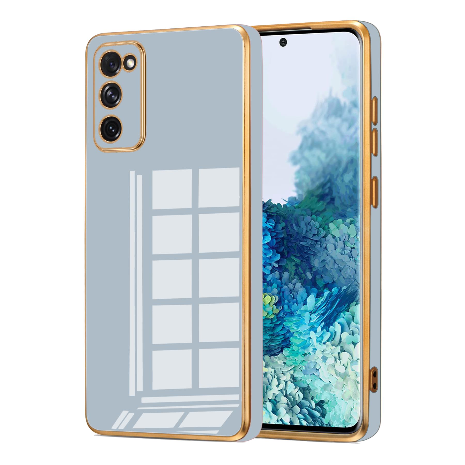 AWZHYDT Designed for Galaxy S20 FE Case,Plating Gold Edge for Case Soft TPU Protective Shockproof Flexible with Galaxy S20 FE 6.5 inch,Blue