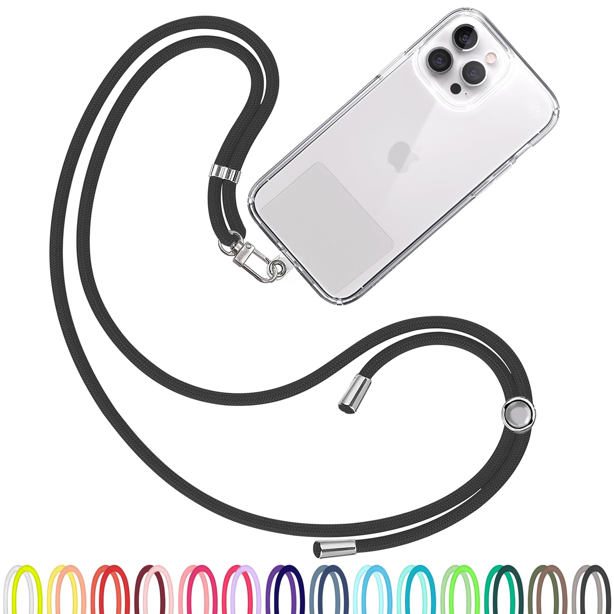 TBOC Cell Phone Lanyard [Black] - Comfortable Universal Smartphone Lanyard - Easy to Use Neck Phone Holder [Clear Patch] - Adjustable Length Phone Strap Crossbody - Fits All Mobile Phones