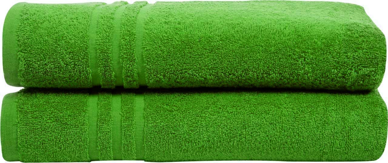 Textile Do Pack of 2 Large Jumbo Bath Sheets (75 x 150 cm-500 GSM) 100% Egyptian Cotton Super Soft Big Bath Sheet Towel Set Body Wrap (Lime Green, Cotton)