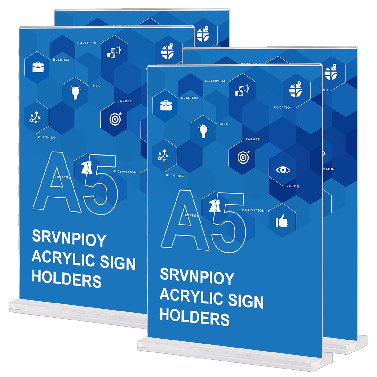 Srvnpioy A5 Acrylic Sign Holder (Pack of 4) Clear Table Stands A5 Menu Holders for Tables, A5 Plastic Display Stand Up Table Talkers for Restaurants, Hotel, School, Office