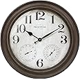 Presentime & Co. 26" Clifton in/Outdoor Farmhouse Clock with Thermometer & Hygrometer as All in One Weather Station, Farmhouse Wall Art and Timepiece for Home Decoration, Grey Oak Finish