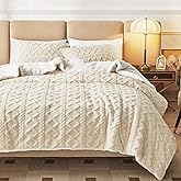 Joyreap 3-Piece Fluffy Faux Fur Sherpa Comforter Set Beige, King Size Luxury Tufted Bedding Comforter Set, All Season Soft n Cozy Plush Comforter Bed Set- 100x88 inches