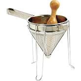 Norpro 642 Stainless Steel Chinois with Stand and Pestle Set, Bouillon Strainer, Jelly Strainer, China Cap