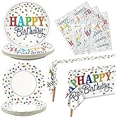 81 Pieces Rainbow Birthday Party Supplies - Including Colorful Mini Polka Dot Paper Plates, Colorful Napkins, Tablecloth for Kid Adult Rainbow Party Decorations, Serve 20 Guests