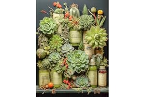 AJEPON Succulent Diamond Art Kits for Adults-Diamond Painting Kits Succulents,Plant 5D Diamond Painting for Adults,Gem Painting Kit Arts for Wall Home Decor Arts Craft 12x16inch