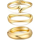 Chunky Gold Bangle Bracelets for Women, Dainty 14k Gold Plated Big Stackable Bangles Set, Trendy Statement Cuff Bracelet Stack Fashion Jewelry Christmas Gifts
