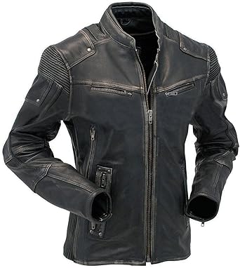 distressed black leather motorcycle jacket