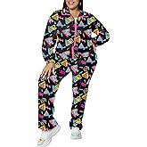UOUA Plus Size 80s Outfit for Women 90s Costume Long Sleeves Windbreaker 2 Piece Party Tracksuit