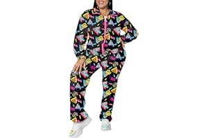 UOUA Plus Size 80s Outfit for Women 90s Costume Long Sleeves Windbreaker 2 Piece Party Tracksuit