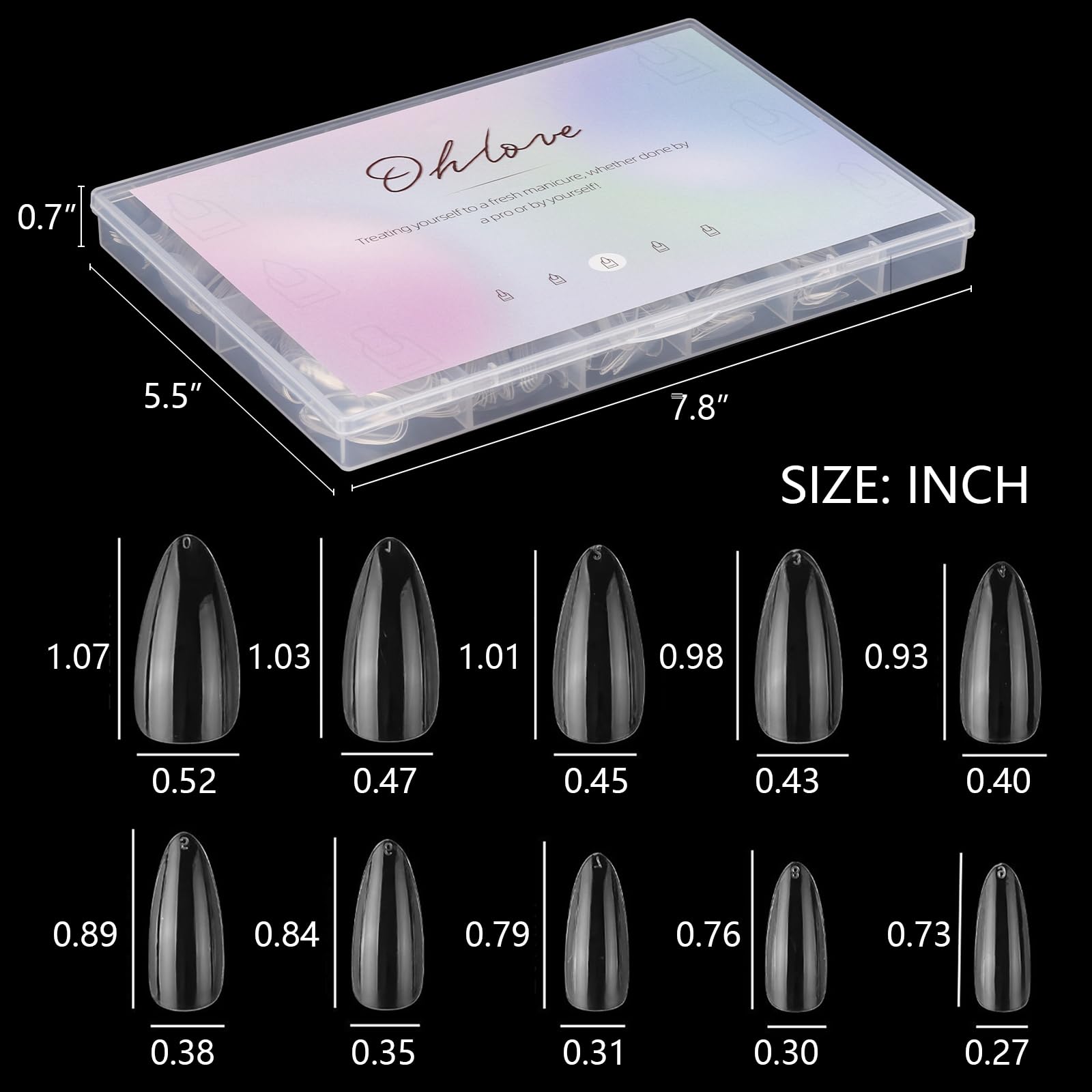 500Pcs Medium Almond Fake Nail Tips Full Cover Clear Acrylic Nails Press on Nails for DIY Nail Art, 10 Sizes - Image 3