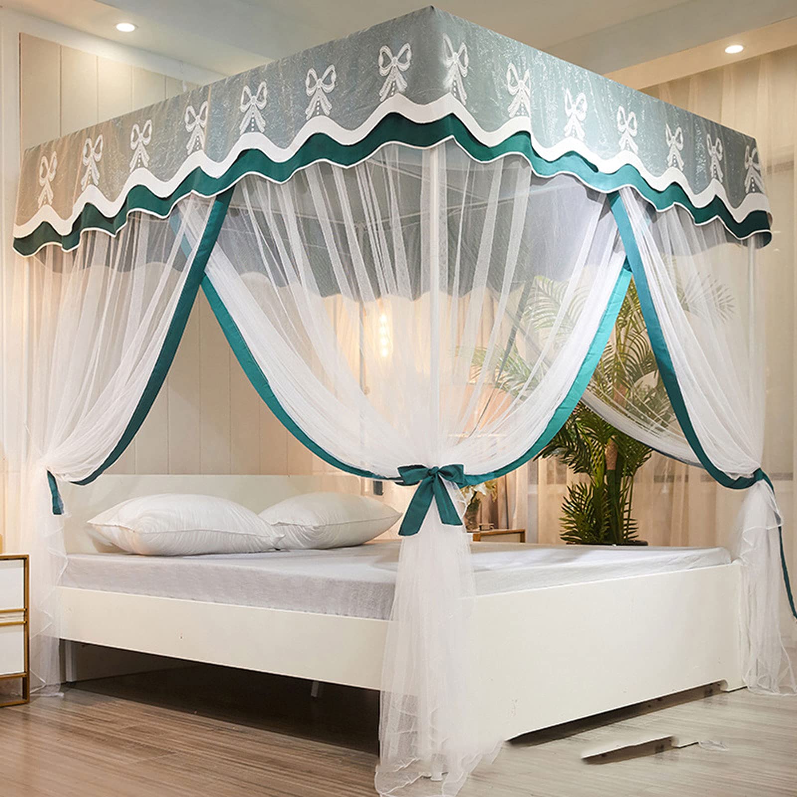 FOBCO Mosquito Net for Bed - 4 Corner Canopy for Beds Canopy Bed Curtains Bed Canopy for Girls Kids Toddlers Crib Bedroom Decor green-6080 inch