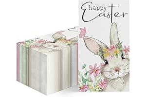 Horaldaily 100 Easter Disposable Paper Decorative Guest Napkins, Watercolor Easter Bunny Flowers Hand Towel for Party Lunch D