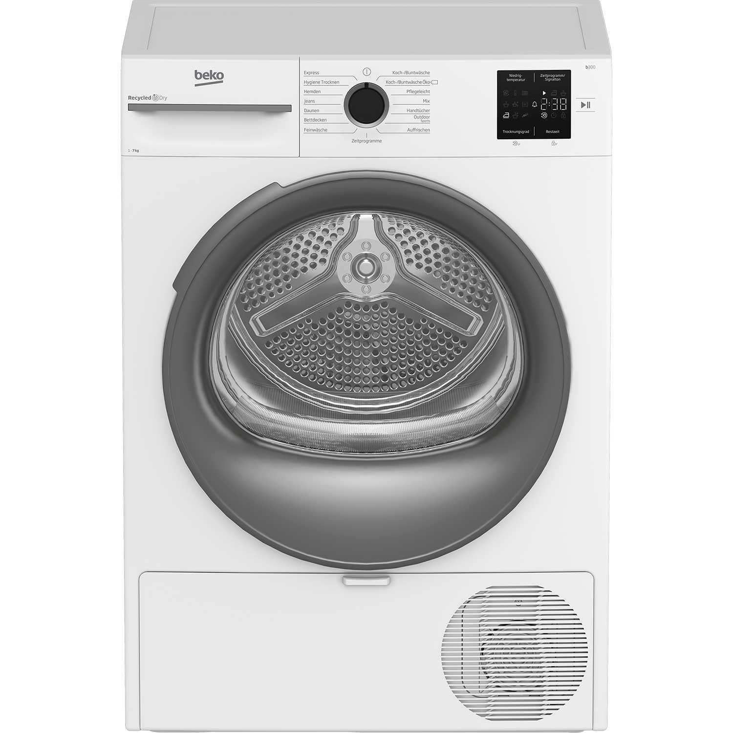 Beko BM3T37210W1 Wäschetrockner, 7 kg, Frontlader Wärmepumpentrockner, 15 Programme, Sensortrocknung, Säulenfähig, Aquawave Schontrommel, Weiß