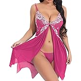 Famstar Lingerie for Women Babydoll Chemise Sexy Lingerie Sets Nightgown Lace Dress Sleepwear Teddy Outfits for Women