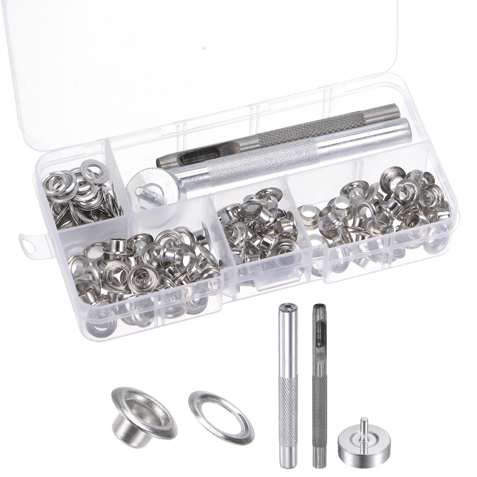 Kozelo 100 Sets Grommet Eyelets - [ 5mm x 10mm ] Copper with Setter Tools for Shoes Clothes Use | Silver Tone