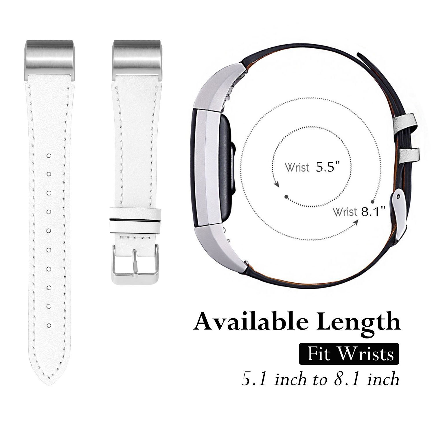 Fitbit Charge 2 Bands - Icheckey Genuine Leather Replacement Wristbands Include Gift Box for Fitbit Charge 2, Large Small Charge 2 Fitness Strap White