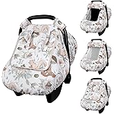 CARUILI Car Seat Cover Baby Girl Boy, Warm Winter Carseat Cover for Baby, Kick-Proof Infant Car Seat Cover with Peep Window, Windproof & Cozy, Gray Animals