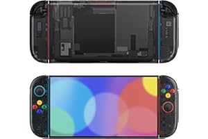 eXtremeRate DIY Shell Buttons for Nintendo Switch 2, Custom Console Rear Back Plate + Controller Faceplate with Decorative Strips ABXY Direction Keys for Joycon 2 - Essence Version - Clear Slate Black