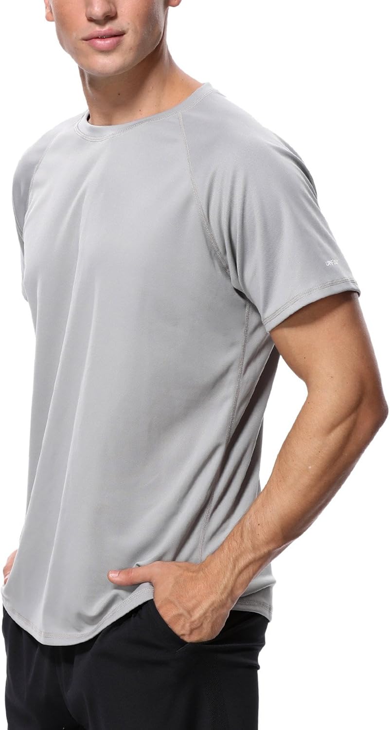 Charmo Mens Sun Protection Swim Shirts Rash Guard Swim Tee Short Sleeve Swimwear: Clothing
