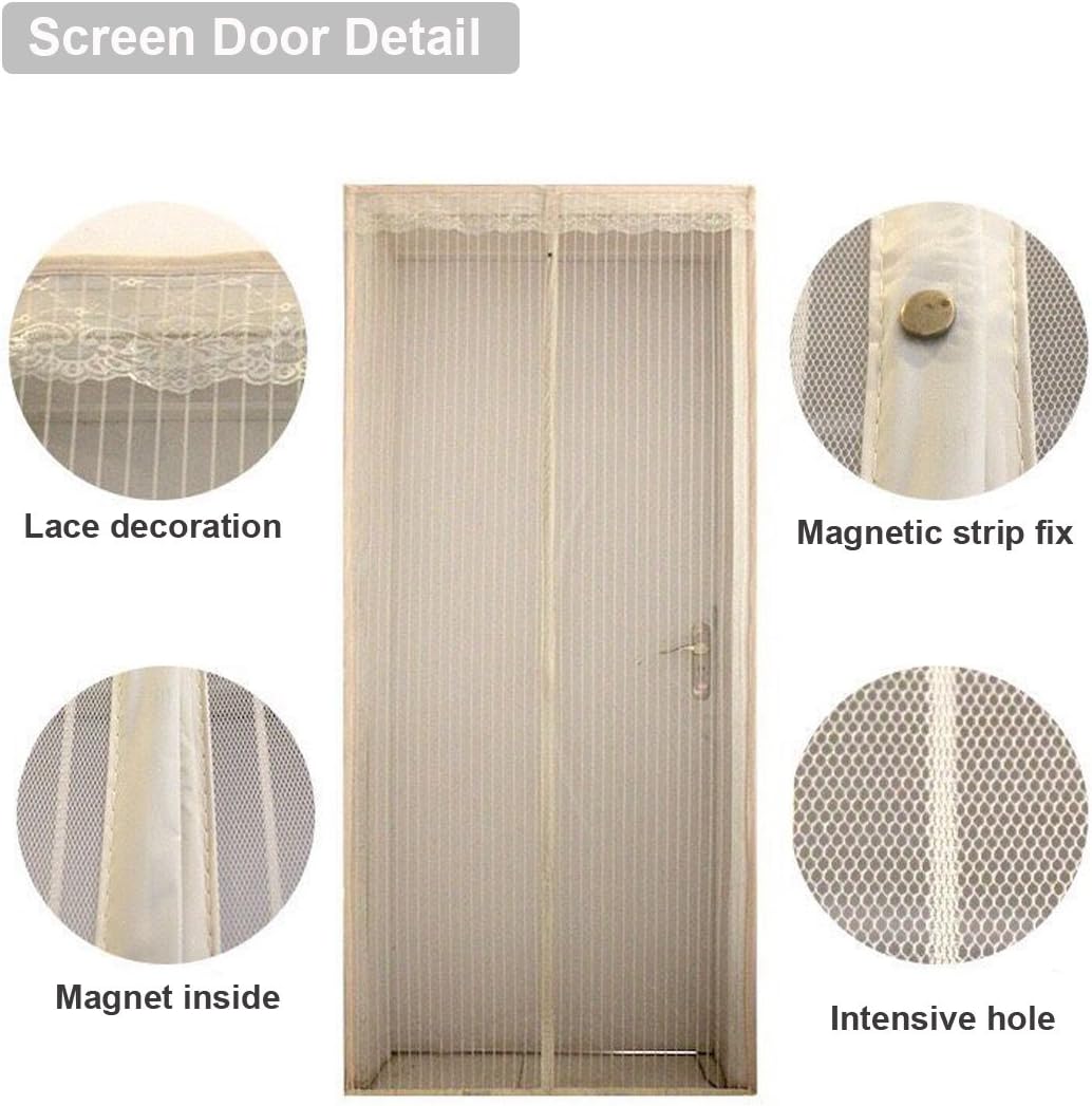 Magnetic Screen Door, Aggice 32x82 7in Built-in Magnetic Stripe Dense Mesh Anti-Mosquito Door Curtain Magic Door (Brown)