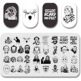 1pc Halloween Nail Stamping Plates Skull Nail Stamper Template Kit Horror Movies Characters Design Halloween Nail Stamp Tools Manicure Decorations Supplies for Women Girls