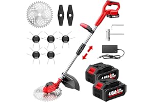 FULLYEA Electric Weed Wacker Cordless 9-inch, Brushless Weed Eater with 3 Types Blades & 2 * 4.0Ah Batteries, Lawn Mower Battery Powered String Trimmer, Cordless Grass Trimmer for Lawn Garden Work