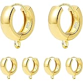 6Pcs 14K Goldplated Earring Hooks Wide Round Ear Huggie Hoop 925 Sterling Silver Dangle Ear Leverback Hooks 14x5mm Flat Wide Thick Gold Huggie Hoop for Earrings Making Supplies Jewelry Findings