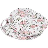 Blue Boat 17" x 12" Melamine Serving Tray Set of 2, Light Weight Easy to Clean Sturdy Stackable Serving Tray with Handle, Fruit, Snacks, and Desserts Trays, TV Trays (Floral)