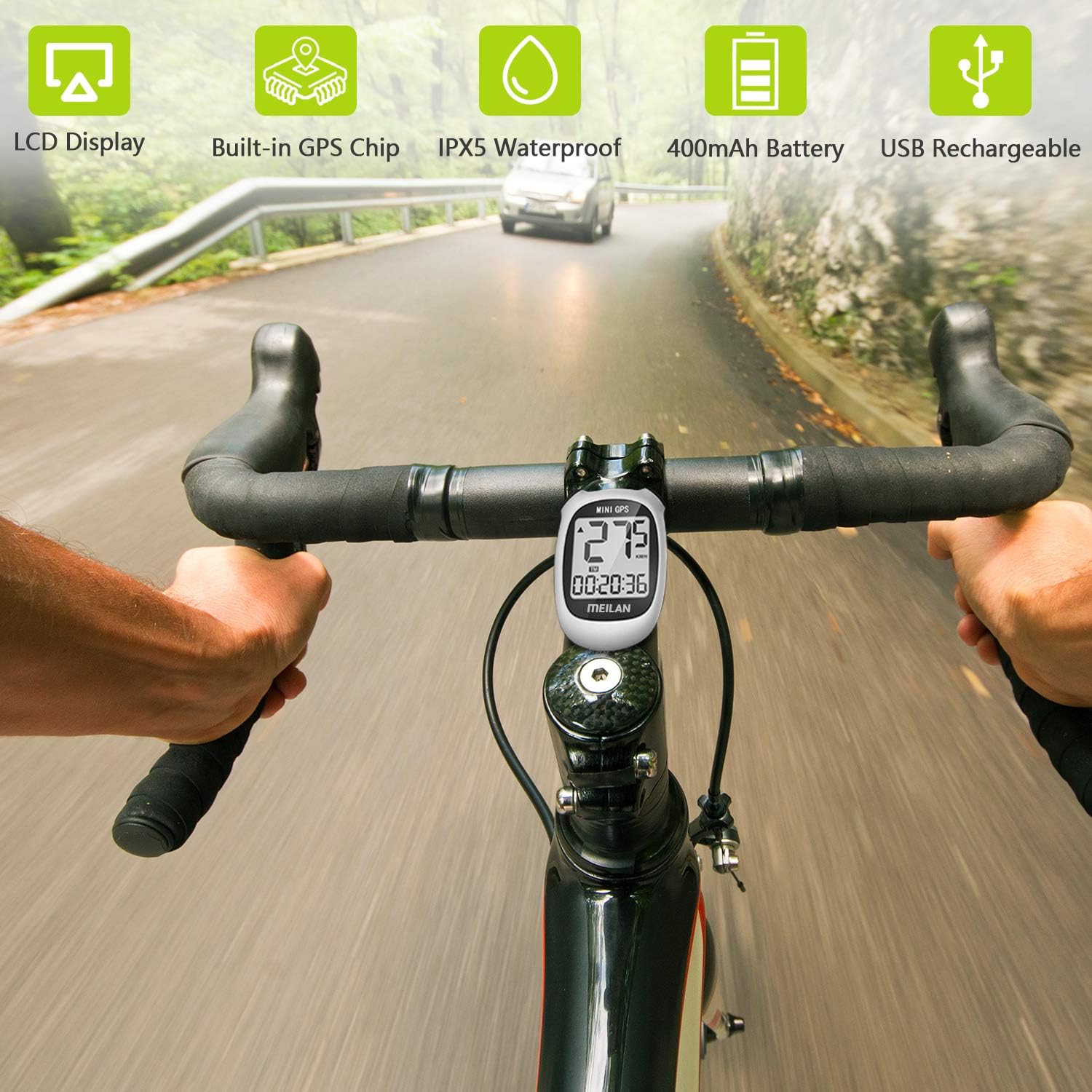 MEILAN M3 Mini GPS Bike Computer, Wireless Bike Odometer and Speedometer Bicycle Computer IPX5 Waterproof Cycling Computer with LCD Display for Outdoor Men Women Teens Bikers : Sports & Outdoors