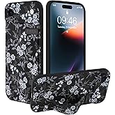 Ufbara Compatible with iPhone Air Case for Women Men, Cute White Flower Floral Pattern, Built in Adjustable Metal Wrist Strap Grip Hand Holder Kickstand Soft Silicone Cover 6.5 Inch, Black