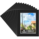 Prudiut 15 Pack 8x10 Black Picture Mats, Frame Mattes for 5x7 Pictures Photo Frame Mat Core Bevel Cut Mat Board Show Kit for Photos, Prints, Artworks