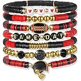 ecozran Sporty Chic Bracelets for Women Vibrant Blue White Red Gold Stretch Heishi Clay Beaded Bracelets Stylish Stackable Bangles for Game Days Casual Special Occasions Football Mom Jewelry Gift